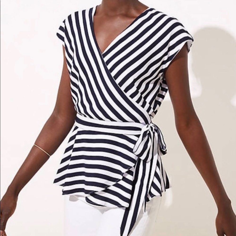 STRIPED DOLMAN WRAP BLOUSE